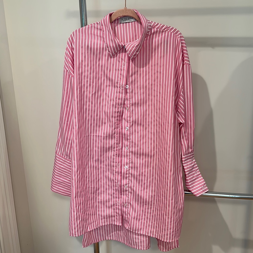 Pink & White stripe oversized button down